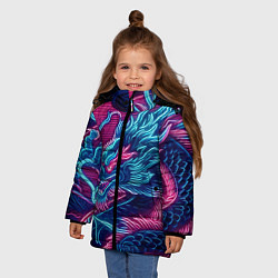 Куртка зимняя для девочки Свирепый японский дракон - ирезуми, цвет: 3D-светло-серый — фото 2