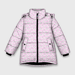 Куртка зимняя для девочки Полосатый розовый паттерн с сердечками, цвет: 3D-черный