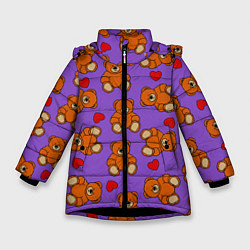 Куртка зимняя для девочки Игрушечные мишки и сердца, цвет: 3D-черный