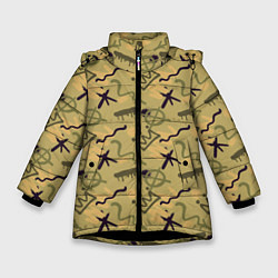 Куртка зимняя для девочки Разноцветный узор из каракулей, цвет: 3D-черный