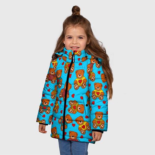 Зимняя куртка для девочки Мишки в цветных свитерах и сердечки / 3D-Светло-серый – фото 3