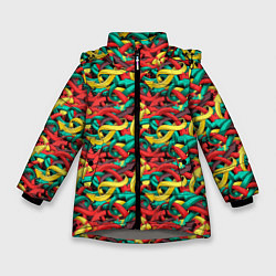 Куртка зимняя для девочки Переплетающиеся стрелки, цвет: 3D-светло-серый