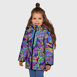 Куртка зимняя для девочки Психоделические цветы, цвет: 3D-светло-серый — фото 2