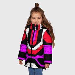 Куртка зимняя для девочки Красные и розовые техно линии, цвет: 3D-красный — фото 2