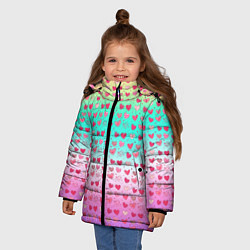 Куртка зимняя для девочки Паттерн сердечки на разноцветном фоне, цвет: 3D-красный — фото 2