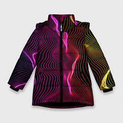 Куртка зимняя для девочки Переплетающие цветные линии, цвет: 3D-черный
