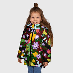 Куртка зимняя для девочки Гавайская цветочная расцветка, цвет: 3D-светло-серый — фото 2