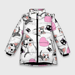 Зимняя куртка для девочки Влюблённый котик аниме и сердечки