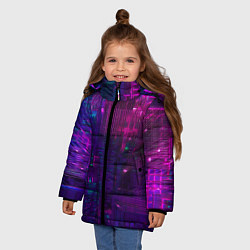 Куртка зимняя для девочки Неоновые огни квадратов, цвет: 3D-красный — фото 2
