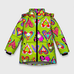 Зимняя куртка для девочки Разноцветные сердца в мексиканском стиле
