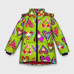 Зимняя куртка для девочки Разноцветные сердца в мексиканском стиле