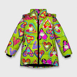 Куртка зимняя для девочки Сердца в мексиканском стиле, цвет: 3D-черный
