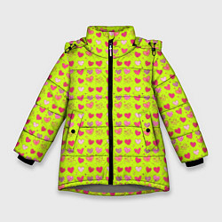 Зимняя куртка для девочки Сердечки на салатовом фоне