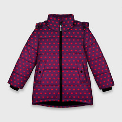 Куртка зимняя для девочки Красные сердечки на темно-бордовом фоне, цвет: 3D-черный