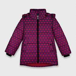 Куртка зимняя для девочки Красные сердечки на темно-бордовом фоне, цвет: 3D-красный