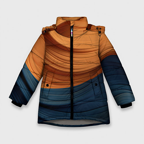 Зимняя куртка для девочки Оранжевая и синяя абстракция / 3D-Светло-серый – фото 1