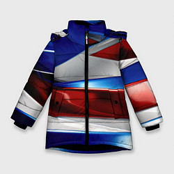 Куртка зимняя для девочки Изогнутая белая синяя красная абстракция, цвет: 3D-черный