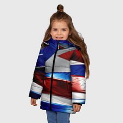 Куртка зимняя для девочки Изогнутая белая синяя красная абстракция, цвет: 3D-красный — фото 2