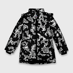 Куртка зимняя для девочки Капли жидкого металла - камуфляж на чёрном, цвет: 3D-черный