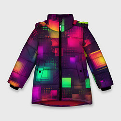 Куртка зимняя для девочки Разноцветные квадраты и точки, цвет: 3D-красный
