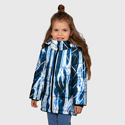 Куртка зимняя для девочки Синие неоновые полосы на чёрном фоне, цвет: 3D-черный — фото 2