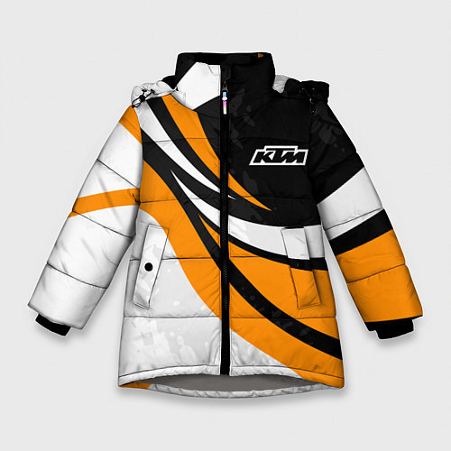 Зимняя куртка для девочки КТМ - оранжевые вставки / 3D-Светло-серый – фото 1