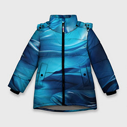 Зимняя куртка для девочки Синяя абстрактная волнистая ткань