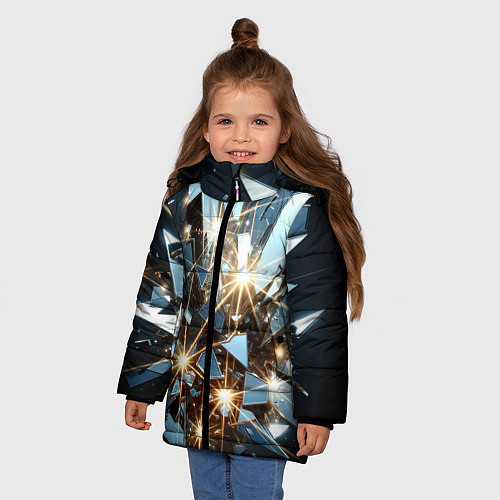 Зимняя куртка для девочки Текстура с осколками / 3D-Черный – фото 3