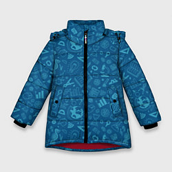 Зимняя куртка для девочки Школьный синий паттерн