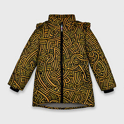 Куртка зимняя для девочки Золотые узоры на черном фоне, цвет: 3D-светло-серый