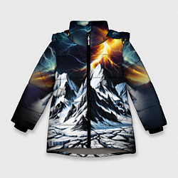 Куртка зимняя для девочки Молнии и горы, цвет: 3D-светло-серый
