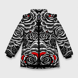 Куртка зимняя для девочки Серые паттерны цветы, цвет: 3D-черный