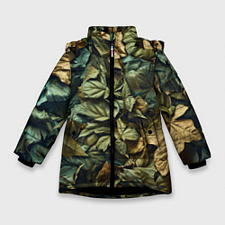 Зимняя куртка для девочки Реалистичный камуфляж из листьев
