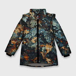Зимняя куртка для девочки Реалистичный камуфляж из сухих листьев