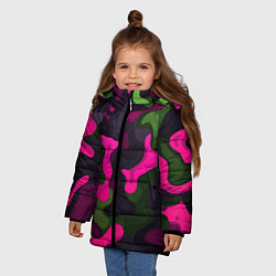 Куртка зимняя для девочки Яркий неоновый камуфляж фиолетовый и зеленый, цвет: 3D-красный — фото 2
