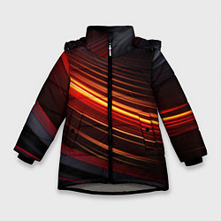 Зимняя куртка для девочки Яркая оранжевая полосы на черной абстракции