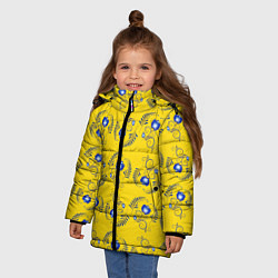 Куртка зимняя для девочки Узор - цветы гжель на желтом фоне, цвет: 3D-черный — фото 2