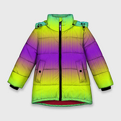 Зимняя куртка для девочки Неоновые салатовые и фиолетовые полосы