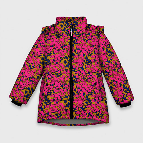 Зимняя куртка для девочки Взаимосвязанные листочки, розового жёлтого и синег / 3D-Светло-серый – фото 1