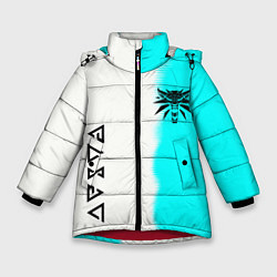 Зимняя куртка для девочки Ведьмак лого краска текстура