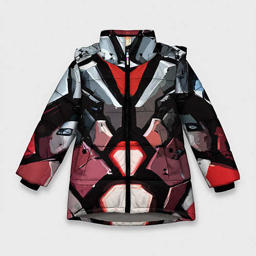 Зимняя куртка для девочки Красная броня киберпанк / 3D-Светло-серый – фото 1