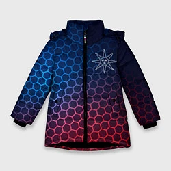 Куртка зимняя для девочки Dark Souls неоновые соты, цвет: 3D-черный