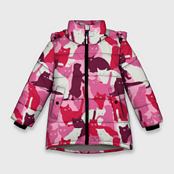 Куртка зимняя для девочки Розовый кошачий камуфляж, цвет: 3D-светло-серый