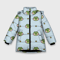 Куртка зимняя для девочки Паттерн с лягушками, цвет: 3D-черный