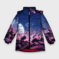Куртка зимняя для девочки Абстрактные частицы в космосе, цвет: 3D-красный