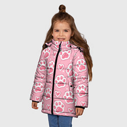 Куртка зимняя для девочки Кошачьи лапки и сердечки, цвет: 3D-светло-серый — фото 2