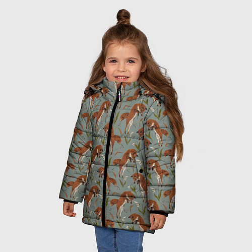 Зимняя куртка для девочки Лисы и подснежники / 3D-Черный – фото 3