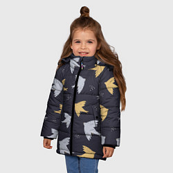 Куртка зимняя для девочки Узор с птицами, цвет: 3D-светло-серый — фото 2