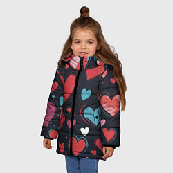 Куртка зимняя для девочки Сердечный паттерн, цвет: 3D-черный — фото 2