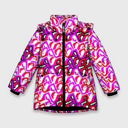 Зимняя куртка для девочки Розовый узор и белая обводка